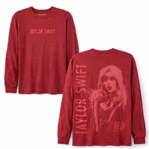 Taylor Swift Red Taylor's Version Long Sleeve T-Shirt Maroon Graphic Tee Large
